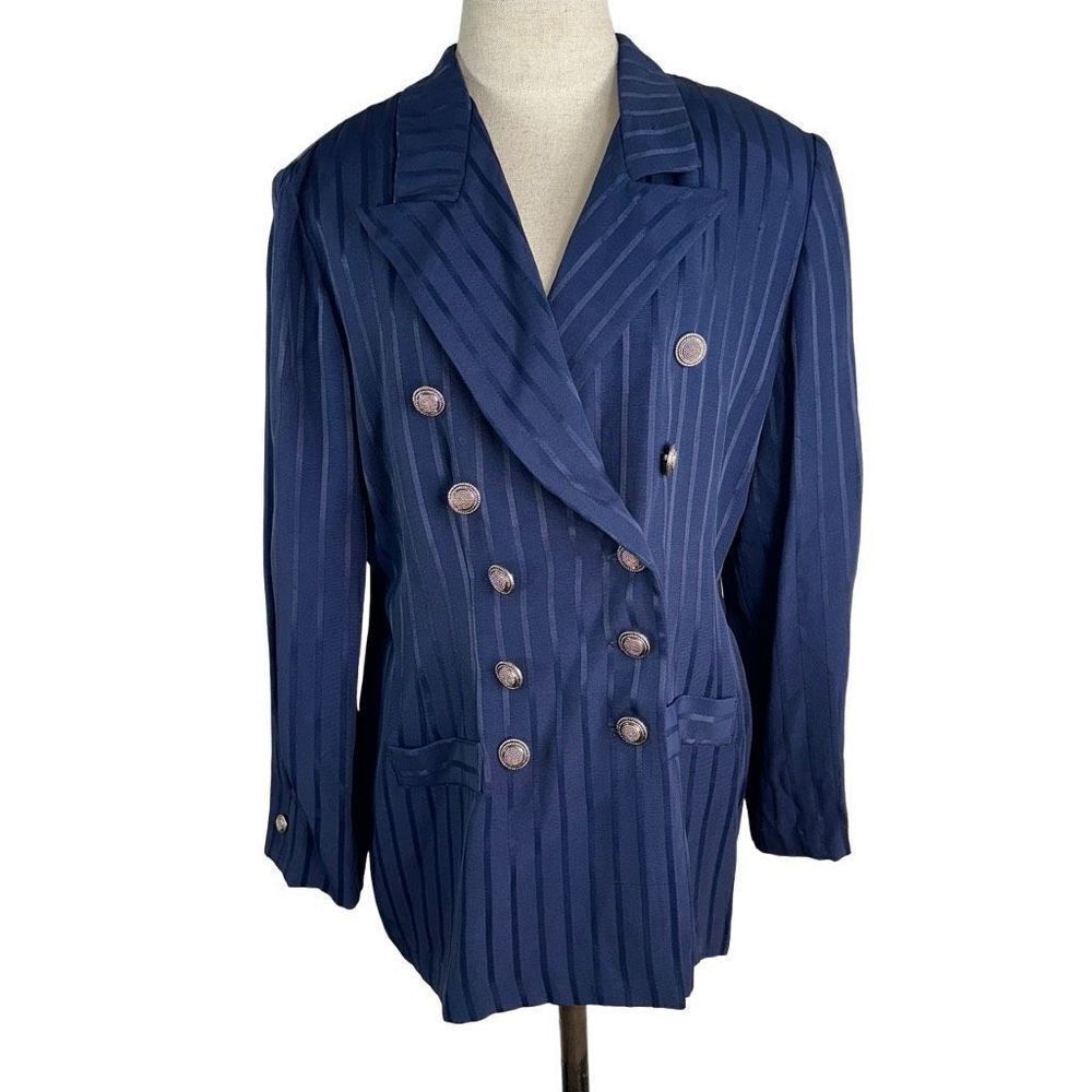 Vintage Deadstock Whirlaway Frocks Navy Striped Double Breasted Blazer Size 14P